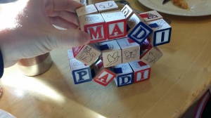 ghostcube made from children's letter blocks